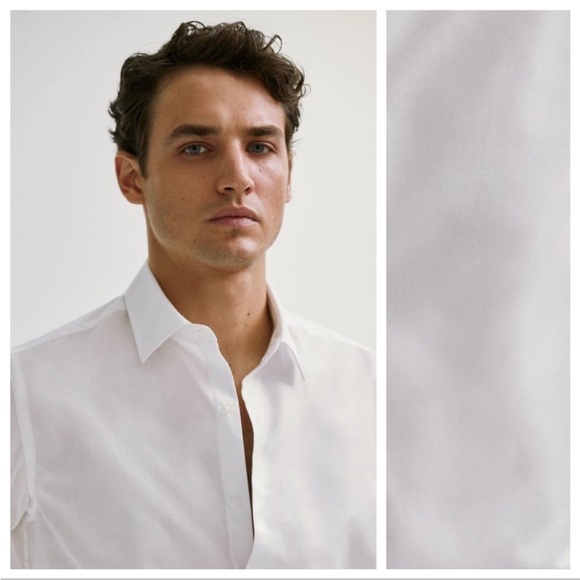 NWT. Massimo Dutti White Slim Fit Cotton Twill Shirt. Size 16,5. - Picture 2 of 14